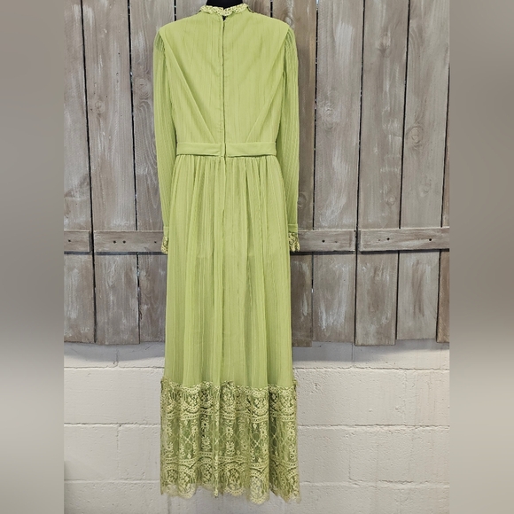 MISS ELLIETTE CALIFORNIA Vintage Chiffon Pleated With Lace Green‎ Size XS Lot CC - Picture 7 of 15